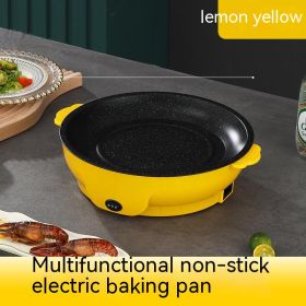 Takeaway Electric Baking Pan Mini Electric Griddle Household Non-stick Barbecue Oven Ingredients Supermarket Plate (Option: Lemon Yellow-30cm-EU)