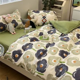 Washed Cotton Bed Sheet Quilt Cover Four-piece Set (Option: Hokkaido Flower Season B-Quilt Cover 150x200)