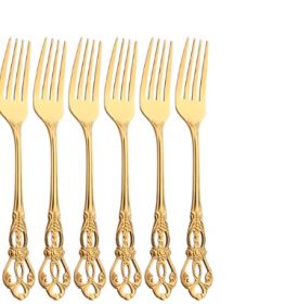 Stainless Steel Cutlery Spoon West Dinnerware Set Gold Plated (Option: Gold Fork Set3)