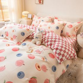 Winter Milk Four-piece Set Thickened Coral Velvet Double-sided (Option: Peach Rabbit-1.5m flat sheet)