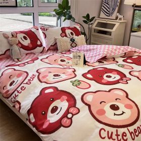 Washed Cotton Bed Sheet Quilt Cover Four-piece Set (Option: Strawberry Baby K-Quilt Cover 150x200)