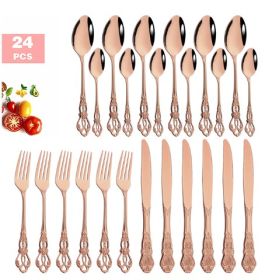 Stainless Steel Cutlery Spoon West Dinnerware Set Gold Plated (Option: Rose Gold Set1)