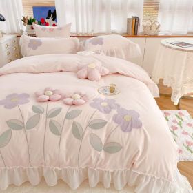 Cotton Four Piece Floral Three-dimensional Embroidery Quilt Cover Bed Sheet (Option: 4pcs Set-200cm)