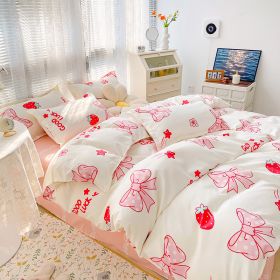 Four-piece Set Sanding Skin Bed Sheet Quilt Cover (Option: Milk Sweet Critical Strike-150cm Bed Four Sets)