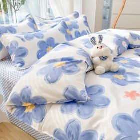 Four-piece Set Sanding Skin Bed Sheet Quilt Cover (Option: Blooming Life Blue-150cm Bed Four Sets)