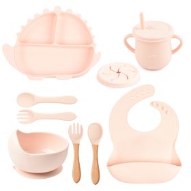 8-piece Children's Silicone Tableware Set Dinosaur Silicone Plate Bib Spoon Fork Cup Baby Silicone Plate (Option: Y4-A)