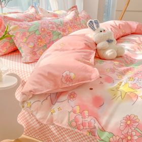 Four-piece Set Sanding Skin Bed Sheet Quilt Cover (Option: Wishing Rabbit-120cm Three Sets)