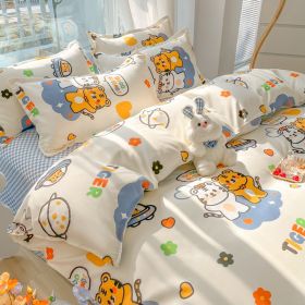 Four-piece Set Sanding Skin Bed Sheet Quilt Cover (Option: Tiger Doll-150cm Bed Four Sets)