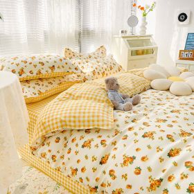 Four-piece Set Sanding Skin Bed Sheet Quilt Cover (Option: Sunset Flower-120cm Three Sets)