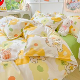 Four-piece Set Sanding Skin Bed Sheet Quilt Cover (Option: Flower Picking Bear-150cm Bed Four Sets)