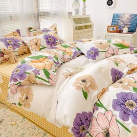 Four-piece Set Sanding Skin Bed Sheet Quilt Cover (Option: Wine Heart Peony-120cm Three Sets)