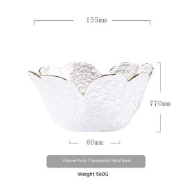 Japanese Style Hammer Pattern Petal Glass Bowl Plate Set (Option: L Bowl Transparent Golden Edge)