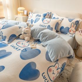 Winter Milk Four-piece Set Thickened Coral Velvet Double-sided (Option: Lucky rabbit-200x230cm)