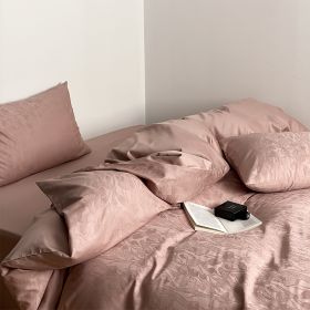 Long Velvet Jacquard Four Piece Pure Cotton Duvet Cover (Option: Tulip Pink Gray-200 X230cm Duvet Insert)