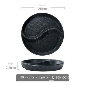 Ceramic Double Grid Eight Trigrams Mandarin Duck Dining Plate (Option: 10 Inch Black Color Plate)