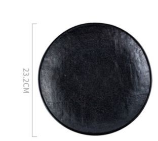 Ceramic Plate Sushi Home Round Western Food Steak Plate (Option: Black charm-23.2x23.2x3cm)