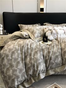 Long-staple Cotton Printed Four-piece Bedding Set Cotton Bedding (Option: Simple Coffee-M)