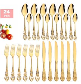 Stainless Steel Cutlery Spoon West Dinnerware Set Gold Plated (Option: Gold Set1)