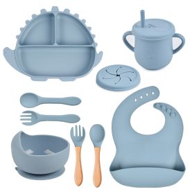 8-piece Children's Silicone Tableware Set Dinosaur Silicone Plate Bib Spoon Fork Cup Baby Silicone Plate (Option: Y21-F)