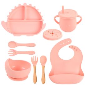 8-piece Children's Silicone Tableware Set Dinosaur Silicone Plate Bib Spoon Fork Cup Baby Silicone Plate (Option: Y12-E)