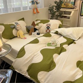 Washed Cotton Bed Sheet Quilt Cover Four-piece Set (Option: Wave Pattern Green B-Quilt Cover 150x200)